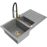 Mexen Matias zlewozmywak granitowy 1,5-komorowy z ociekaczem i baterią kuchenną Aster, szary - 6502-71-73450-57-G