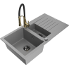 Mexen Matias zlewozmywak granitowy 1,5-komorowy z ociekaczem i baterią kuchenną Aster, szary - 6502-71-73450-57-B