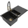 Mexen Matias zlewozmywak granitowy 1,5-komorowy z ociekaczem i baterią kuchenną Aster, czarny/srebrny - 6502-73-73450-57-G