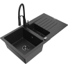 Mexen Matias zlewozmywak granitowy 1,5-komorowy z ociekaczem i baterią kuchenną Aster, czarny/srebrny - 6502-73-73450-70-B