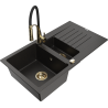 Mexen Matias zlewozmywak granitowy 1,5-komorowy z ociekaczem i baterią kuchenną Aster, czarny/złoty metalik - 6502-75-73450-57-G