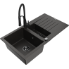 Mexen Matias zlewozmywak granitowy 1,5-komorowy z ociekaczem i baterią kuchenną Aster, czarny/złoty metalik - 6502-75-73450-70-B
