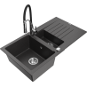 Mexen Matias zlewozmywak granitowy 1,5-komorowy z ociekaczem i baterią kuchenną Aster, czarny nakrapiany - 6502-76-73450-07