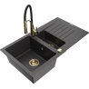 Mexen Matias zlewozmywak granitowy 1,5-komorowy z ociekaczem i baterią kuchenną Aster, czarny nakrapiany - 6502-76-73450-57-G