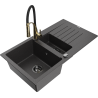 Mexen Matias zlewozmywak granitowy 1,5-komorowy z ociekaczem i baterią kuchenną Aster, czarny nakrapiany - 6502-76-73450-57-B
