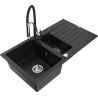 Mexen Matias zlewozmywak granitowy 1,5-komorowy z ociekaczem i baterią kuchenną Aster, czarny - 6502-77-73450-07