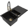 Mexen Matias zlewozmywak granitowy 1,5-komorowy z ociekaczem i baterią kuchenną Aster, czarny - 6502-77-73450-57-G