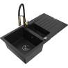 Mexen Matias zlewozmywak granitowy 1,5-komorowy z ociekaczem i baterią kuchenną Aster, czarny - 6502-77-73450-57-B