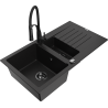 Mexen Matias zlewozmywak granitowy 1,5-komorowy z ociekaczem i baterią kuchenną Aster, czarny - 6502-77-73450-70-B