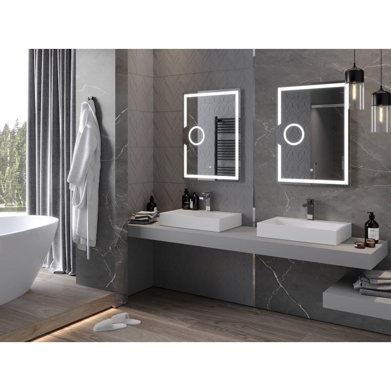 Mexen Onyx lustro łazienkowe podświetlane z lusterkiem kosmetycznym 60 x 80 cm, LED 6000K, antypara - 9813-060-080-611-00
