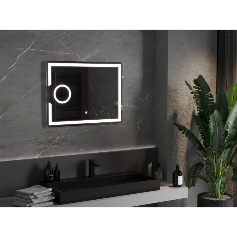 Mexen Onyx lustro łazienkowe podświetlane z lusterkiem kosmetycznym 80 x 60 cm, LED 6000K, antypara - 9813-080-060-611-00