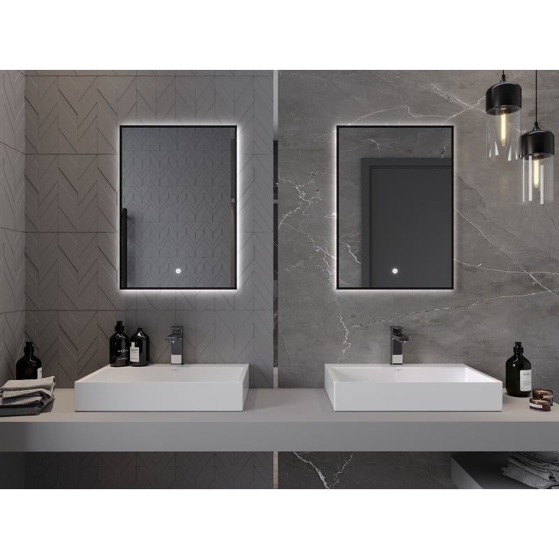 Mexen Erma lustro łazienkowe podświetlane 50 x 70 cm, LED 6000K, antypara, rama czarna - 9814-050-070-611-70