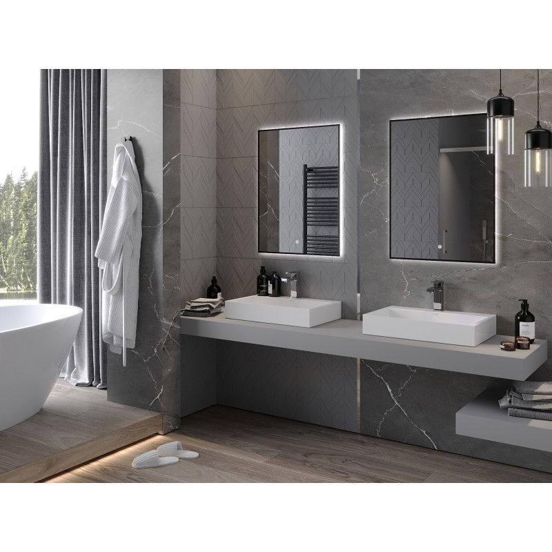 Mexen Erma lustro łazienkowe podświetlane 60 x 80 cm, LED 6000K, antypara, rama czarna - 9814-060-080-611-70