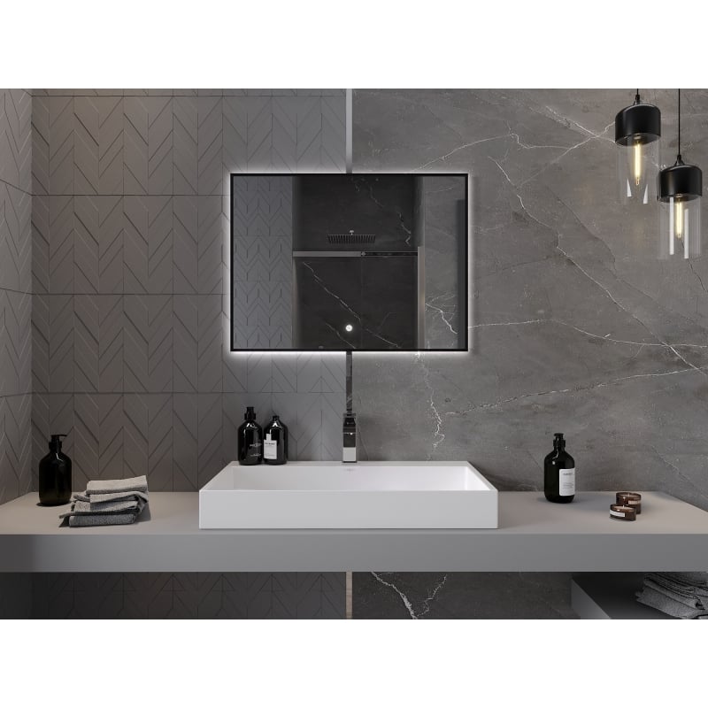 Mexen Erma lustro łazienkowe podświetlane 80 x 60 cm, LED 6000K, antypara, rama czarna  - 9814-080-060-611-70