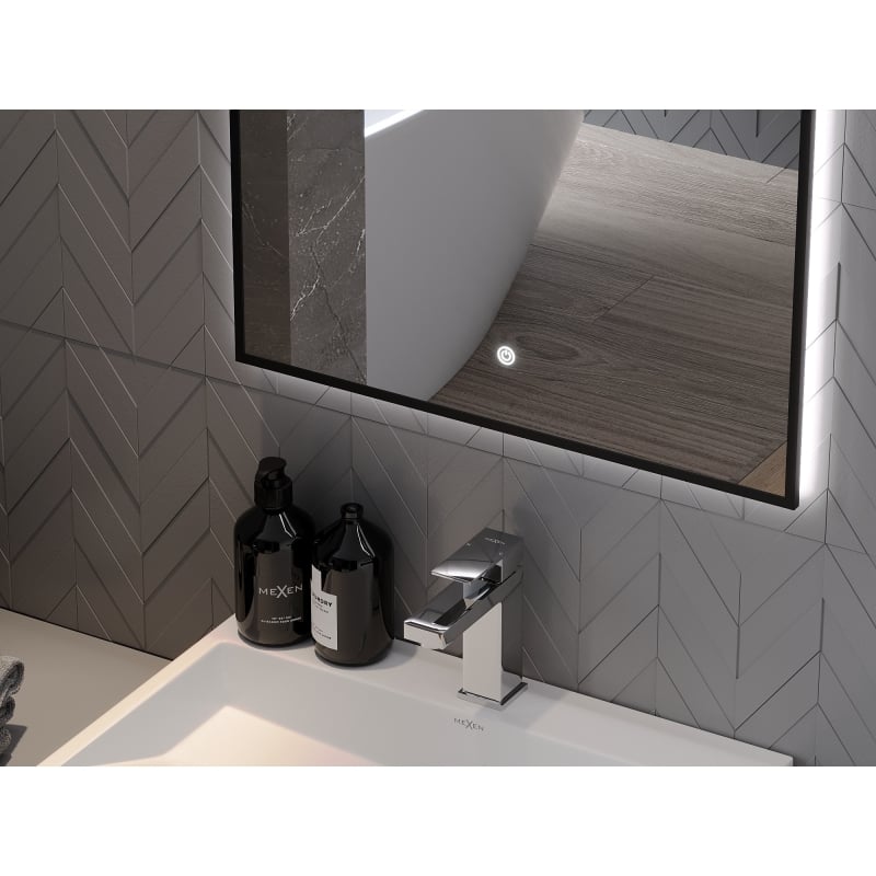 Mexen Erma lustro łazienkowe podświetlane 80 x 60 cm, LED 6000K, antypara, rama czarna  - 9814-080-060-611-70