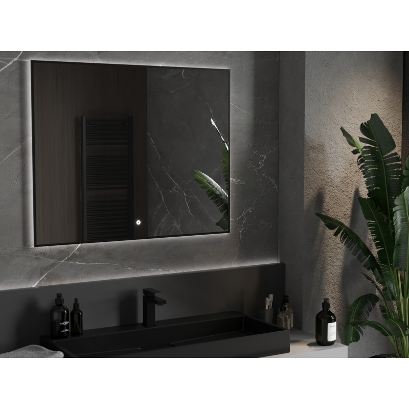 Mexen Erma lustro łazienkowe podświetlane 100 x 80 cm, LED 6000K, antypara, rama czarna - 9814-100-080-611-70