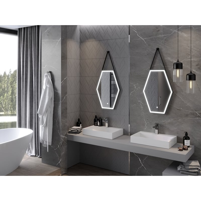 Mexen Orla lustro łazienkowe podświetlane 50 x 70 cm, LED 6000K, antypara, rama czarna - 9815-050-070-611-70