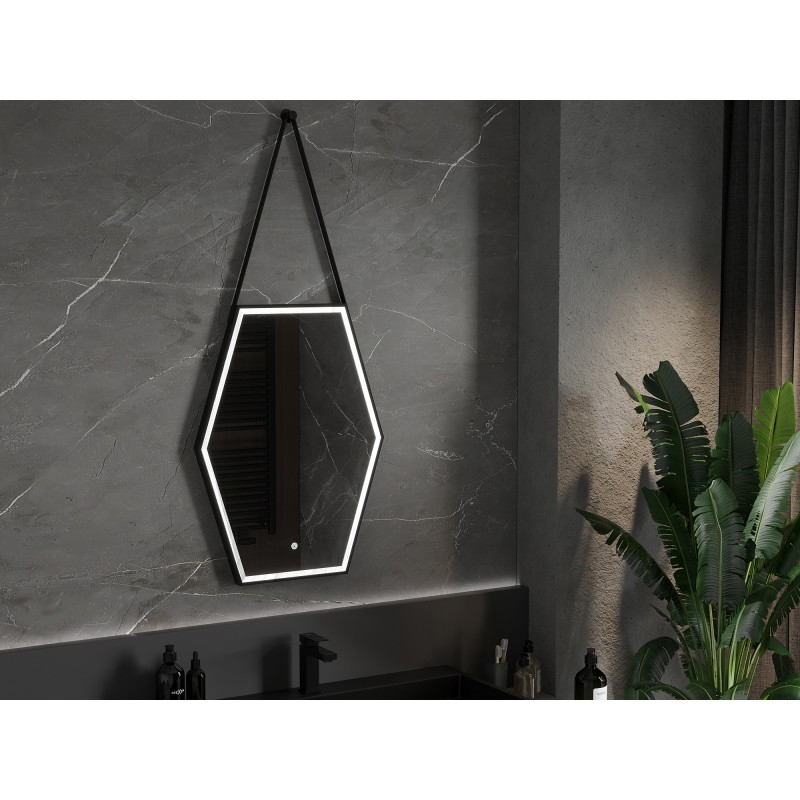Mexen Orla lustro łazienkowe podświetlane 60 x 80 cm, LED 6000K, antypara, rama czarna - 9815-060-080-611-70
