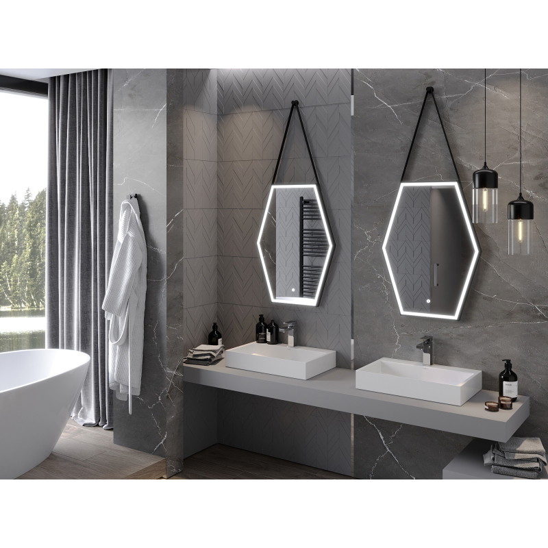 Mexen Orla lustro łazienkowe podświetlane 60 x 80 cm, LED 6000K, antypara, rama czarna - 9815-060-080-611-70