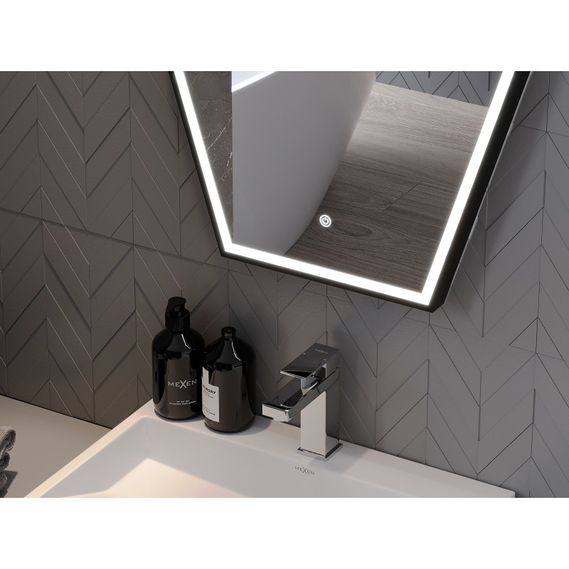 Mexen Orla lustro łazienkowe podświetlane 60 x 80 cm, LED 6000K, antypara, rama czarna - 9815-060-080-611-70