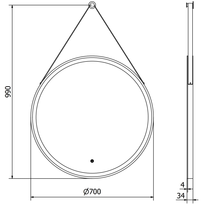 Mexen Reni lustro łazienkowe podświetlane, okrągłe 70 cm, LED 6000K, antypara, rama czarna - 9812-070-070-611-70