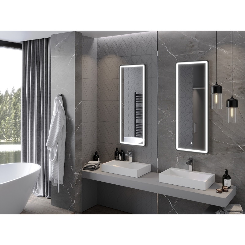 Mexen Coro lustro łazienkowe podświetlane 45 x 120 cm, LED 6000K, antypara, rama czarna - 9817-045-120-611-70