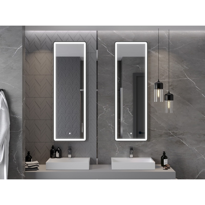 Mexen Coro lustro łazienkowe podświetlane 50 x 150 cm, LED 6000K, antypara, rama czarna - 9817-050-150-611-70