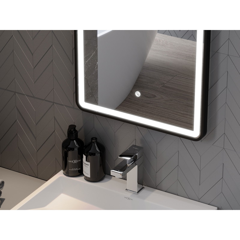 Mexen Coro lustro łazienkowe podświetlane 45 x 120 cm, LED 6000K, antypara, rama czarna - 9817-045-120-611-70