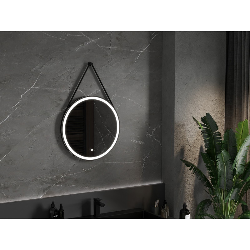 Mexen Reni lustro łazienkowe podświetlane, okrągłe 60 cm, LED 6000K, antypara, rama czarna - 9812-060-060-611-70