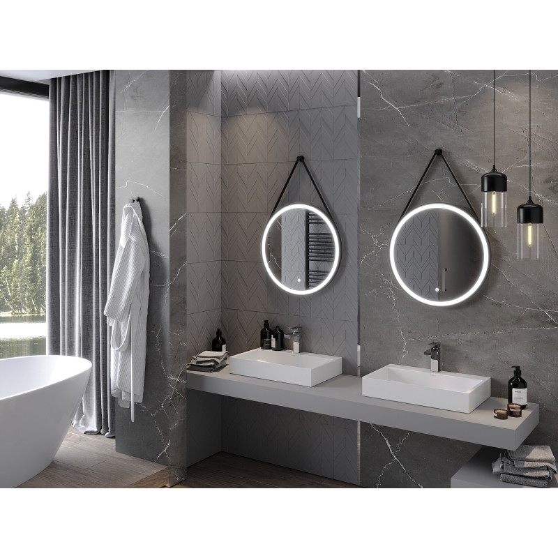Mexen Reni lustro łazienkowe podświetlane, okrągłe 60 cm, LED 6000K, antypara, rama czarna - 9812-060-060-611-70