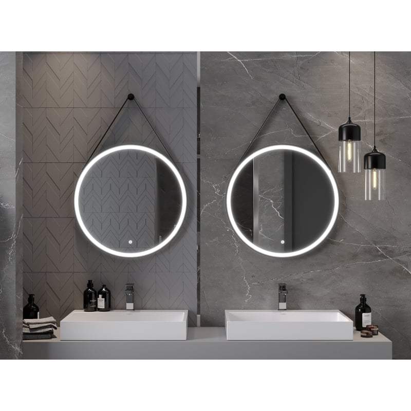 Mexen Reni lustro łazienkowe podświetlane, okrągłe 70 cm, LED 6000K, antypara, rama czarna - 9812-070-070-611-70