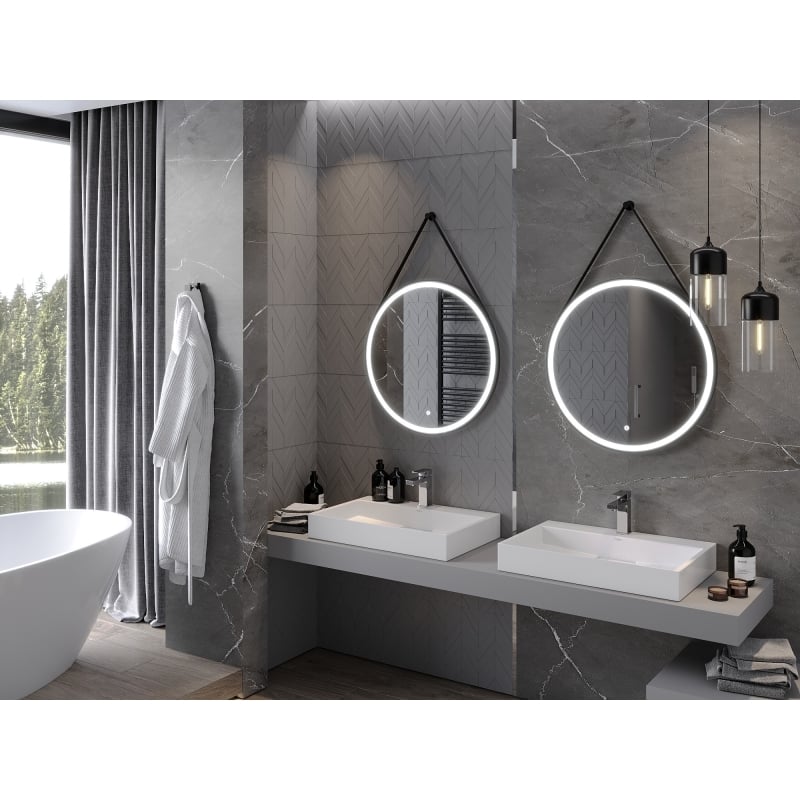 Mexen Reni lustro łazienkowe podświetlane, okrągłe 70 cm, LED 6000K, antypara, rama czarna - 9812-070-070-611-70