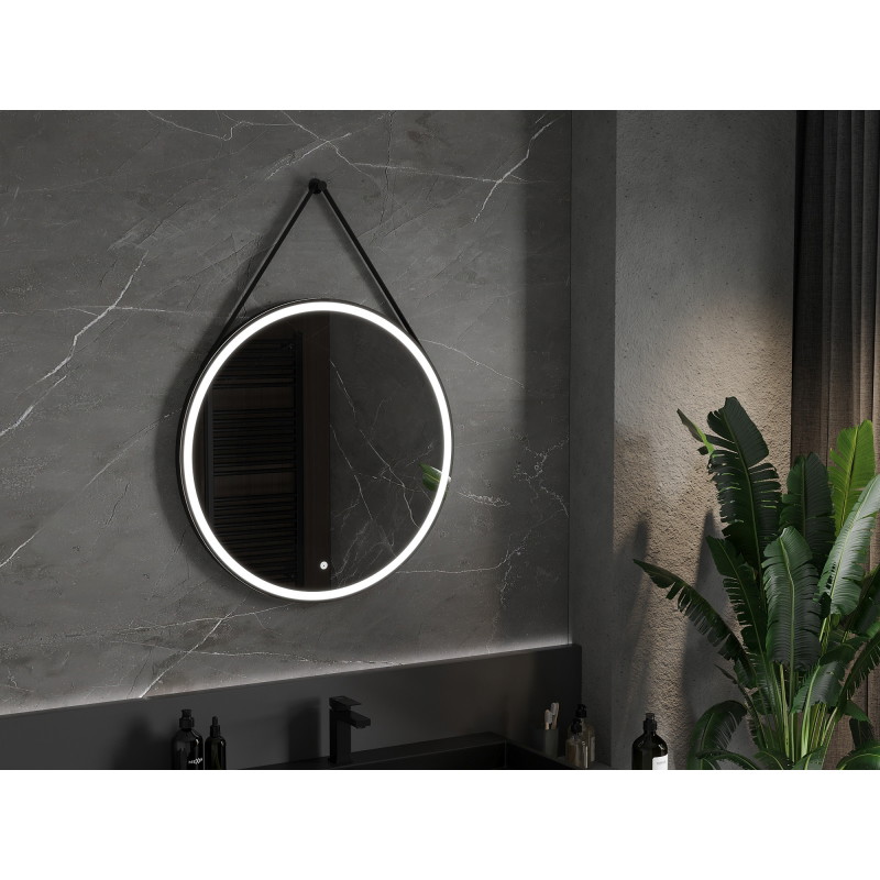 Mexen Reni lustro łazienkowe podświetlane, okragłes 80 cm, LED 6000K, antypara, rama czarna - 9812-080-080-611-70