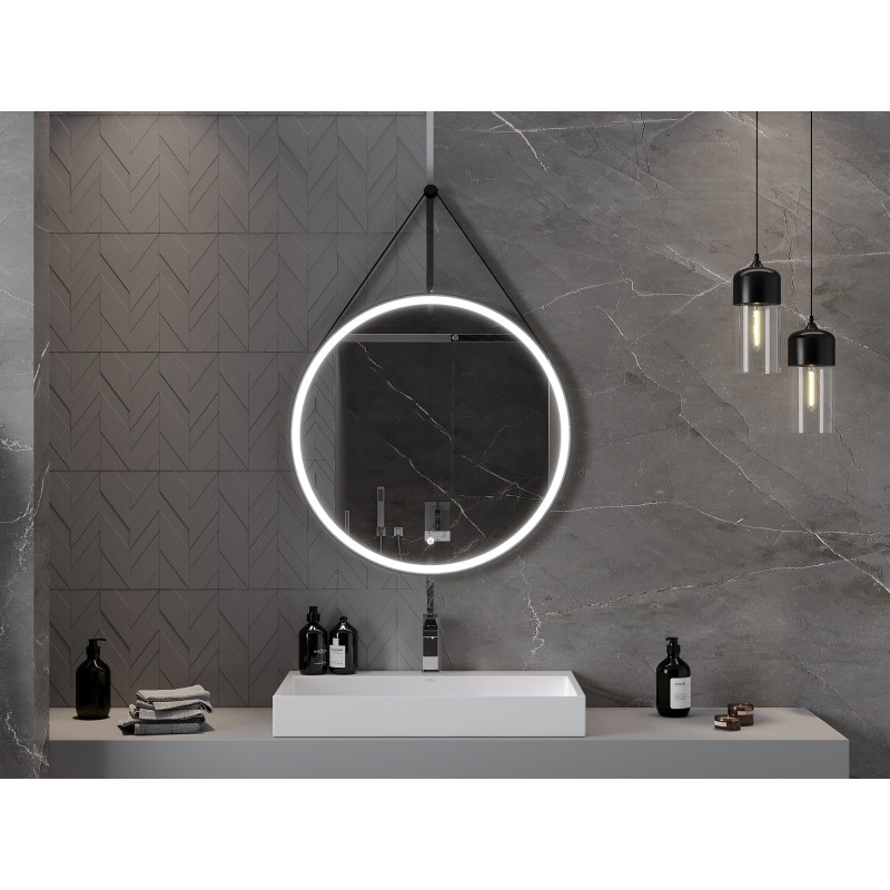 Mexen Reni lustro łazienkowe podświetlane, okragłes 80 cm, LED 6000K, antypara, rama czarna - 9812-080-080-611-70