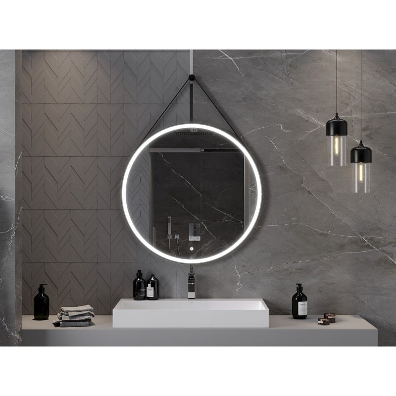 Mexen Reni lustro łazienkowe podświetlane, okrągłe 90 cm, LED 6000K, antypara, rama czarna - 9812-090-090-611-70