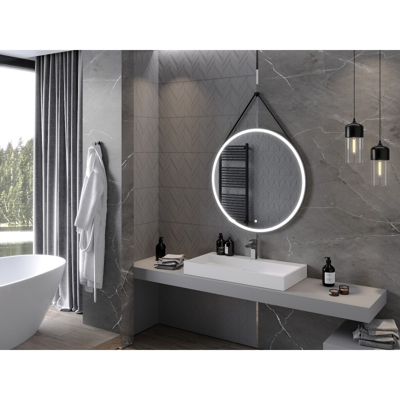 Mexen Reni lustro łazienkowe podświetlane, okrągłe 90 cm, LED 6000K, antypara, rama czarna - 9812-090-090-611-70