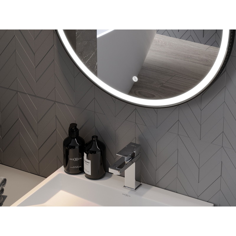 Mexen Reni lustro łazienkowe podświetlane, okrągłe 90 cm, LED 6000K, antypara, rama czarna - 9812-090-090-611-70