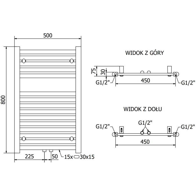 Mexen Hades grzejnik łazienkowy 800 x 500 mm, 386 W, czarny - W104-0800-500-00-70