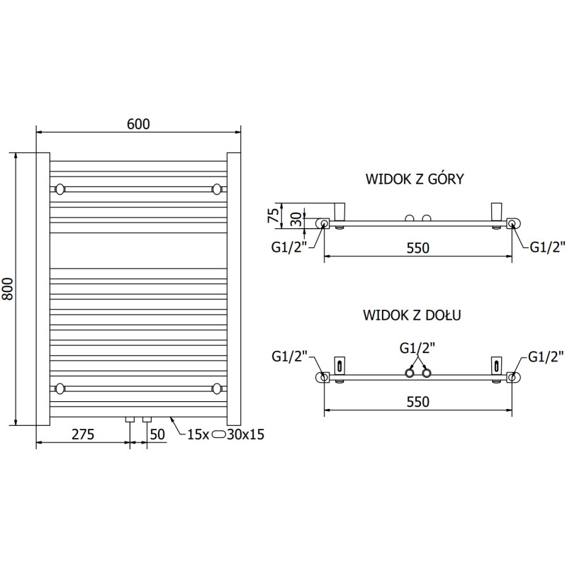 Mexen Hades grzejnik łazienkowy 800 x 600 mm, 452 W, czarny - W104-0800-600-00-70