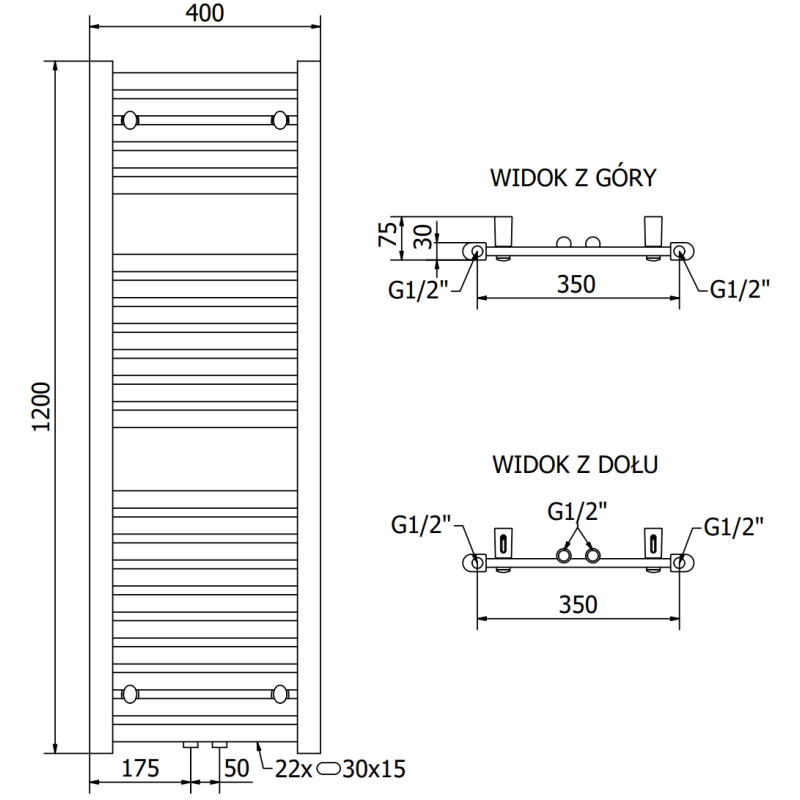 Mexen Hades grzejnik łazienkowy 1200 x 400 mm, 472 W, biały - W104-1200-400-00-20