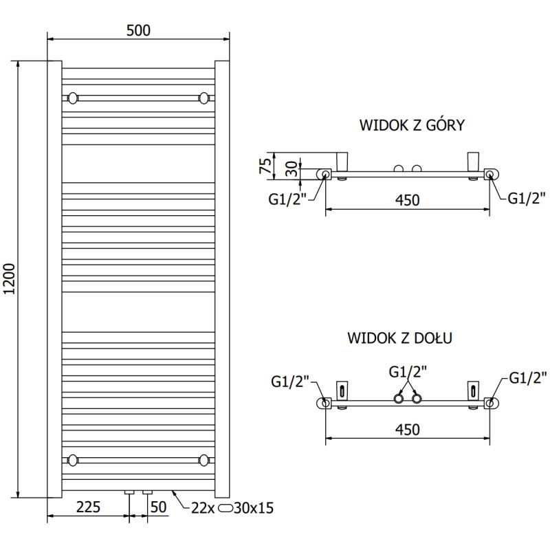 Mexen Hades grzejnik łazienkowy 1200 x 500 mm, 570 W, biały - W104-1200-500-00-20