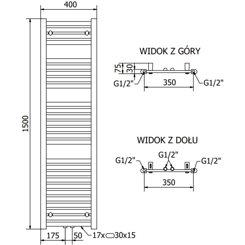 Mexen Hades grzejnik łazienkowy 1500 x 400 mm, 583 W, biały - W104-1500-400-00-20