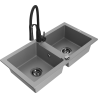 Mexen Mario zlewozmywak granitowy 2-komorowy z baterią kuchenną Aster, szary - 6504-71-73450-70-B