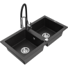 Mexen Mario zlewozmywak granitowy 2-komorowy z baterią kuchenną Aster, czarny/srebrny metalik - 6504-73-73450-07