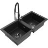 Mexen Mario zlewozmywak granitowy 2-komorowy z baterią kuchenną Aster, czarny/srebrny metalik - 6504-73-73450-07-B