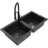 Mexen Mario zlewozmywak granitowy 2-komorowy z baterią kuchenną Aster, czarny/srebrny metalik - 6504-73-73450-70-B