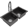 Mexen Mario zlewozmywak granitowy 2-komorowy z baterią kuchenną Aster, czarny nakrapiany - 6504-76-73450-07