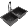 Mexen Mario zlewozmywak granitowy 2-komorowy z baterią kuchenną Aster, czarny nakrapiany - 6504-76-73450-07-B