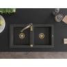 Mexen Mario zlewozmywak granitowy 2-komorowy z baterią kuchenną Aster, czarny nakrapiany - 6504-76-73450-57-G