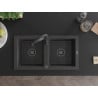 Mexen Mario zlewozmywak granitowy 2-komorowy z baterią kuchenną Aster, czarny nakrapiany - 6504-76-73450-70-B